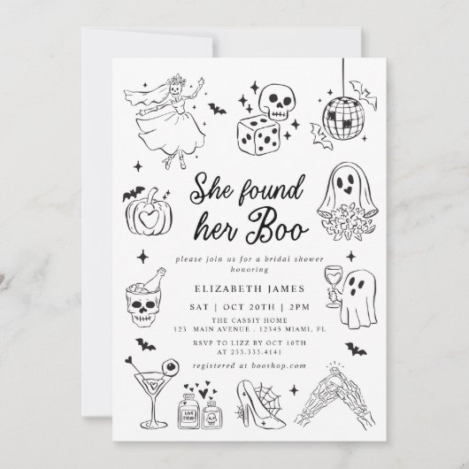 She Found Her Boo Ghost Floral Bridal Shower Einladung (Vorderseite)