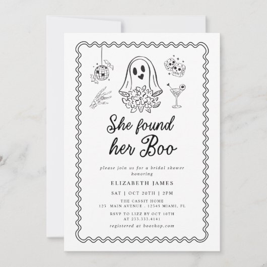 She Found Her Boo Ghost Floral Bridal Shower Einladung (Vorderseite)