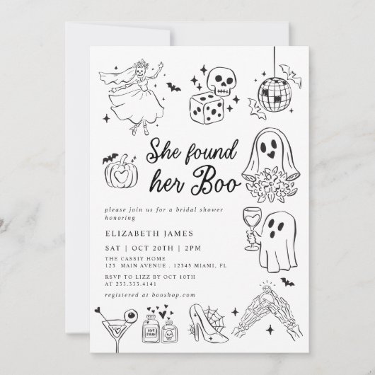 She Found Her Boo Ghost Floral Bridal Shower Einladung (Vorderseite)