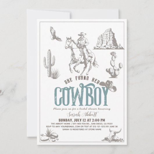 She Found Her Cowboy Blue Bridal Shower Einladung (Vorderseite)