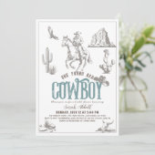 She Found Her Cowboy Blue Bridal Shower Einladung (Stehend Vorderseite)