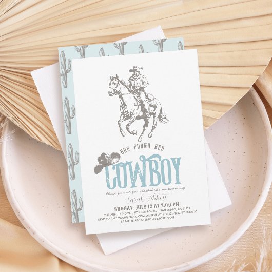 She Found Her Cowboy Pale Blue Bridal Shower Einladung