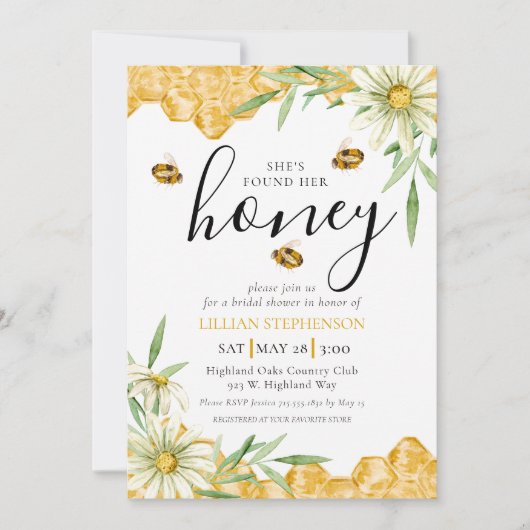 She Found Her Honey Bee Themed Daisy Bridal Shower Einladung (Vorderseite)