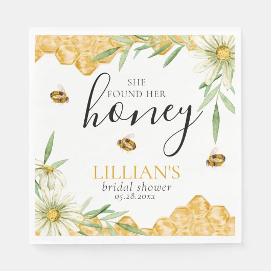 She Found Her Honey Bridal Shower Floral Bee  Serviette (Vorderseite)