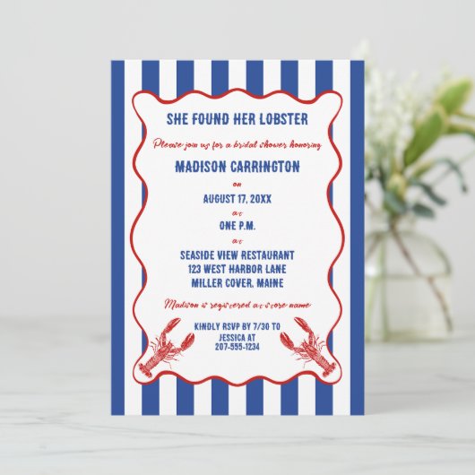 She Found Her Lobster Nautical Bridal Shower Einladung (Stehend Vorderseite)