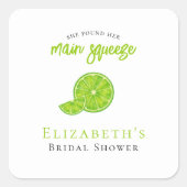 She Found her Main Squeeze Bridal Shower Favor Quadratischer Aufkleber (Vorderseite)