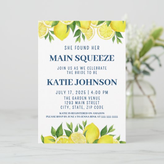 She Found Her Main Squeeze Bridal Shower Invite Einladung (Stehend Vorderseite)