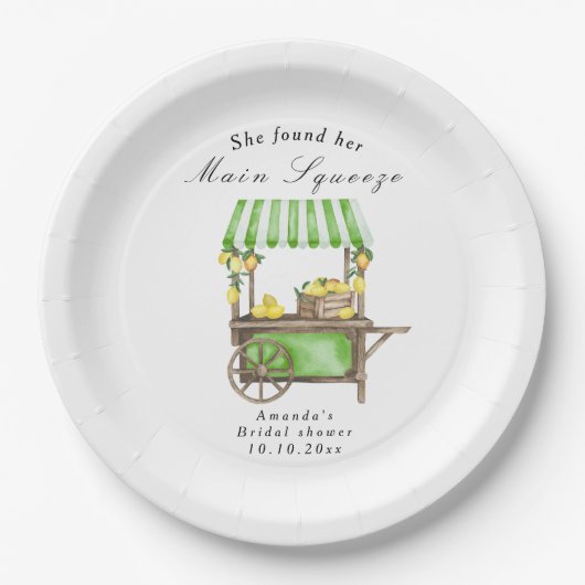 She Found Her Main Squeeze Lemon Bridal Shower Pappteller (Vorderseite)