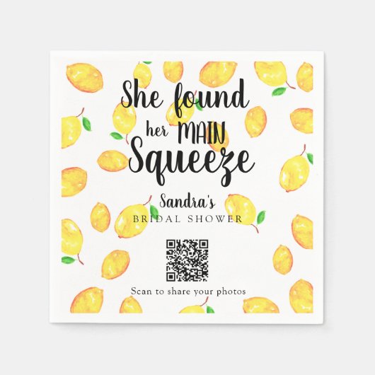 She Found Her Main Squeeze Lemon Bridal Shower QR  Serviette (Vorderseite)
