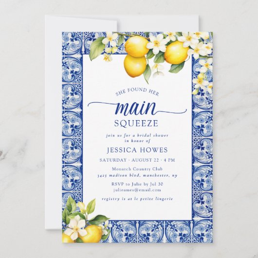 She Found Her Main Squeeze Lemons Bridal Shower Einladung (Vorderseite)