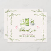 She Found Her Perfect Matcha Bow Bridal Shower  Dankeskarte (Vorne/Hinten)