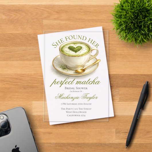 She Found Her Perfect Matcha Bridal Shower  Acryleinladungen (Insitu (Einladungskarte))