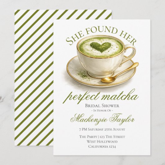 She Found Her Perfect Matcha Bridal Shower  Einladung (Vorne/Hinten)