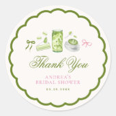 She Found Her Perfect Matcha Bridal Shower Favor Runder Aufkleber (Vorderseite)