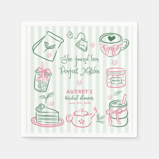 She Found Her Perfect Matcha Green Bridal Shower N Serviette (Vorderseite)