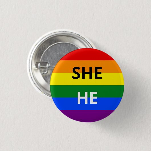She/He Pronouns Rainbow Badge Button (Vorne & Hinten)