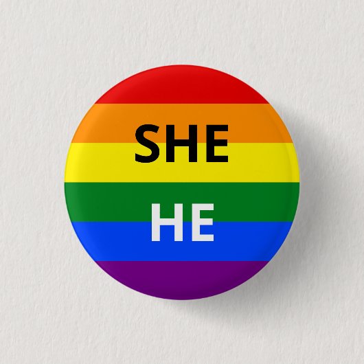 She/He Pronouns Rainbow Badge Button (Vorderseite)
