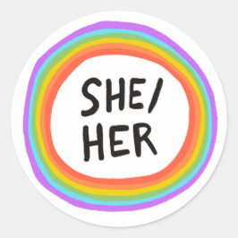 SHE / HER Pronouns Rainbow Handlettering Set von Runder Aufkleber