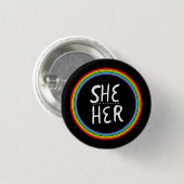 SHE/HER Pronouns Rainbow Handschrift Minimal Button (Vorne & Hinten)