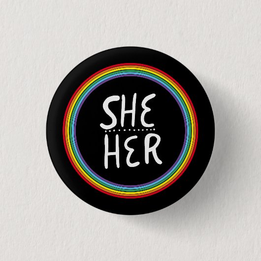 SHE/HER Pronouns Rainbow Handschrift Minimal Button (Vorderseite)
