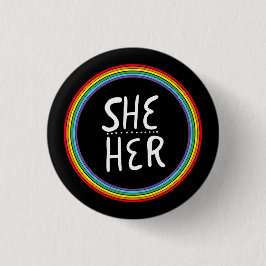 SHE/HER Pronouns Rainbow Handschrift Minimal Button