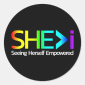 SHE>i Seht sich selbst empowervoll Runder Aufkleber (Vorderseite)