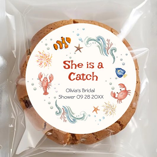 She Is a Catch Coastal Bridal Shower Favor Sticker