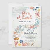 She is a Catch Coastal Lobester Bridal Shower Einladung (Vorderseite)