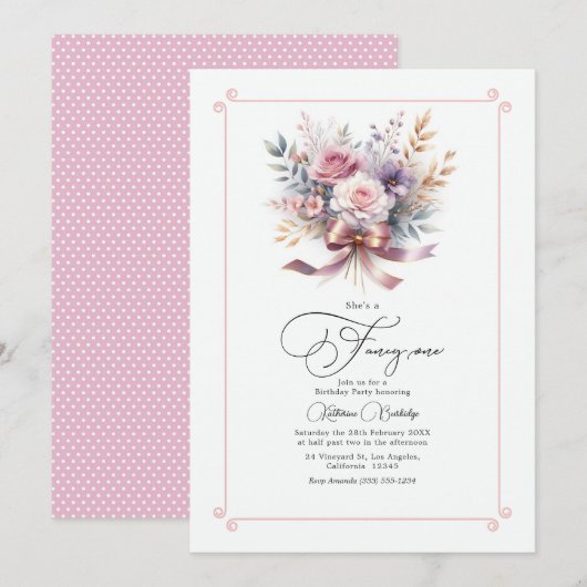 "She is a Extravagant One" Bow Floral 1. Geburtsta Einladung (Vorne/Hinten)