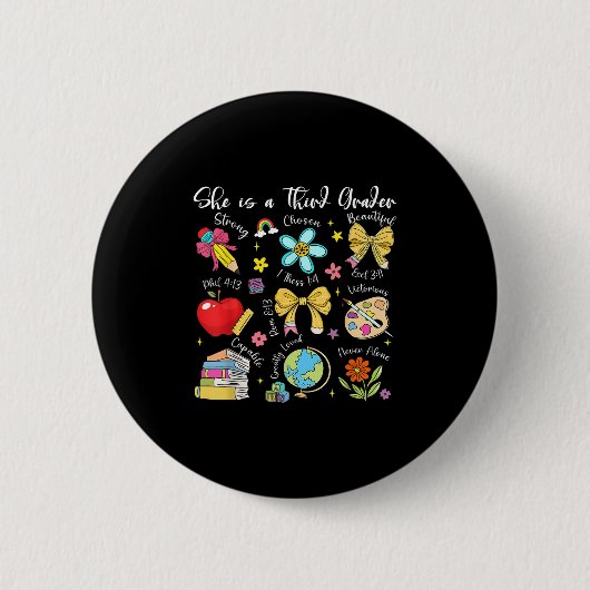 She Is A Third Grader Bible Verses Back To School  Button (Vorderseite)