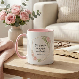 She Is Clothed in Strength and Dignity Pink Tasse