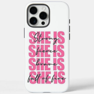 "She is Strong" Bold Typografy Inspiration Zitat iPhone 16 Pro Max Hülle