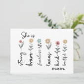 She is Strong, Brave, Fearless, Loving Mothers Day Karte (Stehend Vorderseite)