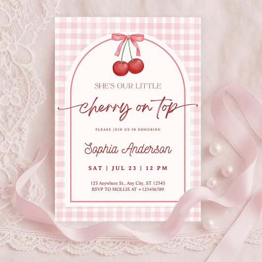 She is the Cherry on Top Gingham Baby Shower Einladung