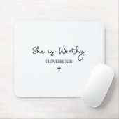 She Is Worthy Proverbs 31_25 Christian Boho Bible Mousepad (Mit Mouse)