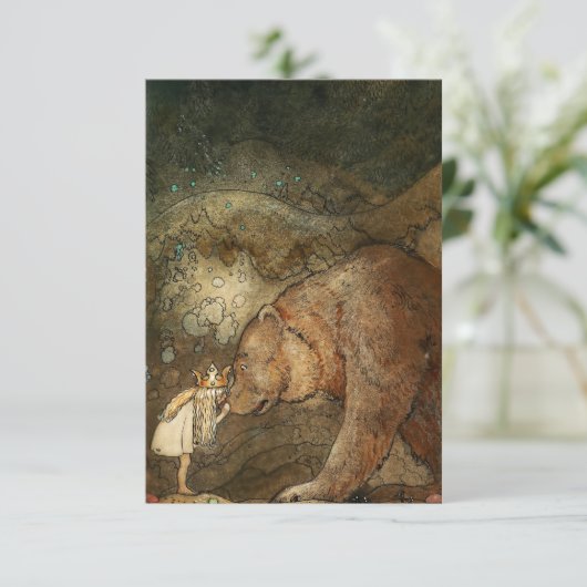 "She Kissing the Bären" von John Bauer Dankeskarte (Stehend Vorderseite)