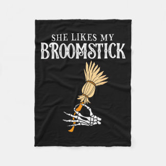 She Likes My Broomstick Couples Pumpkins Skeleton  Fleecedecke