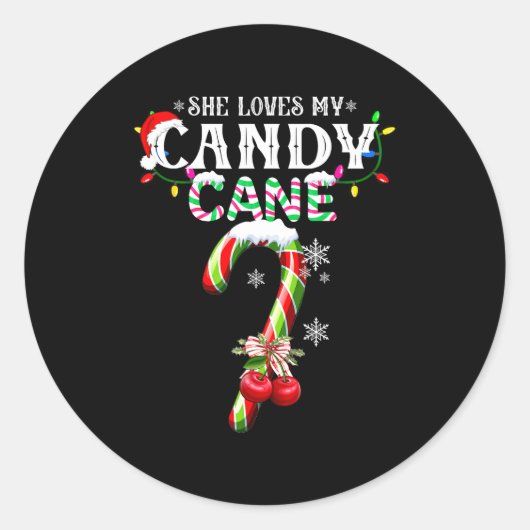 She Loves My Candy Cane I Like Her Peppermint Xmas Runder Aufkleber (Vorderseite)