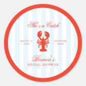 She’s a Catch Lobster Red and Blue Bridal Shower Runder Aufkleber (Vorderseite)