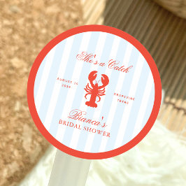She’s a Catch Lobster Red and Blue Bridal Shower Runder Aufkleber