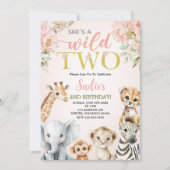 She’s a Wild Two Floral Safari Girl 2nd Birthday Einladung (Vorderseite)