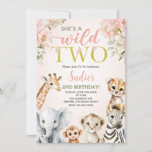 She’s a Wild Two Floral Safari Girl 2nd Birthday Einladung (Vorderseite)