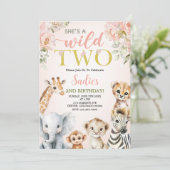 She’s a Wild Two Floral Safari Girl 2nd Birthday Einladung (Stehend Vorderseite)
