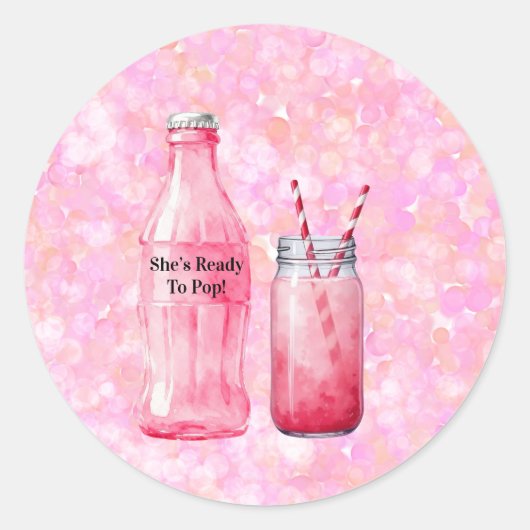 She’s Ready To Pop Girl Baby Shower Runder Aufkleber (Vorderseite)
