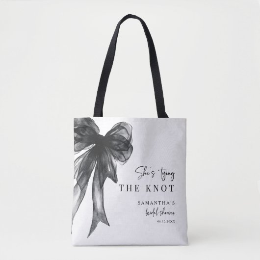 She’s Tying The Knot Black Bow Bridal Shower Tasche (Vorderseite)