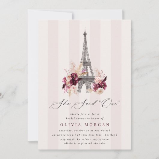 She Said Oui Blush Floral Paris Bridal Shower Einladung (Vorderseite)