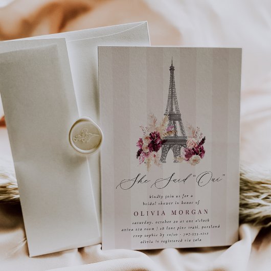 She Said Oui Blush Floral Paris Bridal Shower Einladung