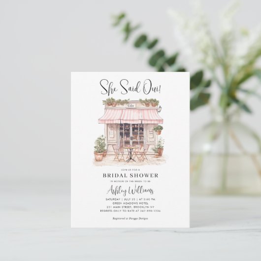 She Said Oui Yes Paris French Cafe Bridal Shower Postkarte (Stehend Vorderseite)