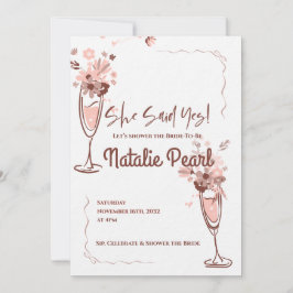 She Said Yes Blush Floral Champagne Bridal Shower Einladung