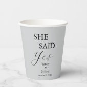 She Said Yes Bridal Shower Grey Party Pappbecher (Vorderseite)